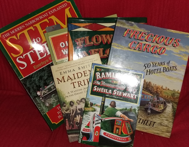 Selection of books about Britain's inland waterways and narrowboats