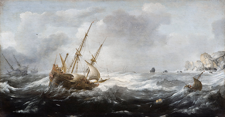 Painting: Ships in a Storm on a Rocky Coast by Jan Porcellis